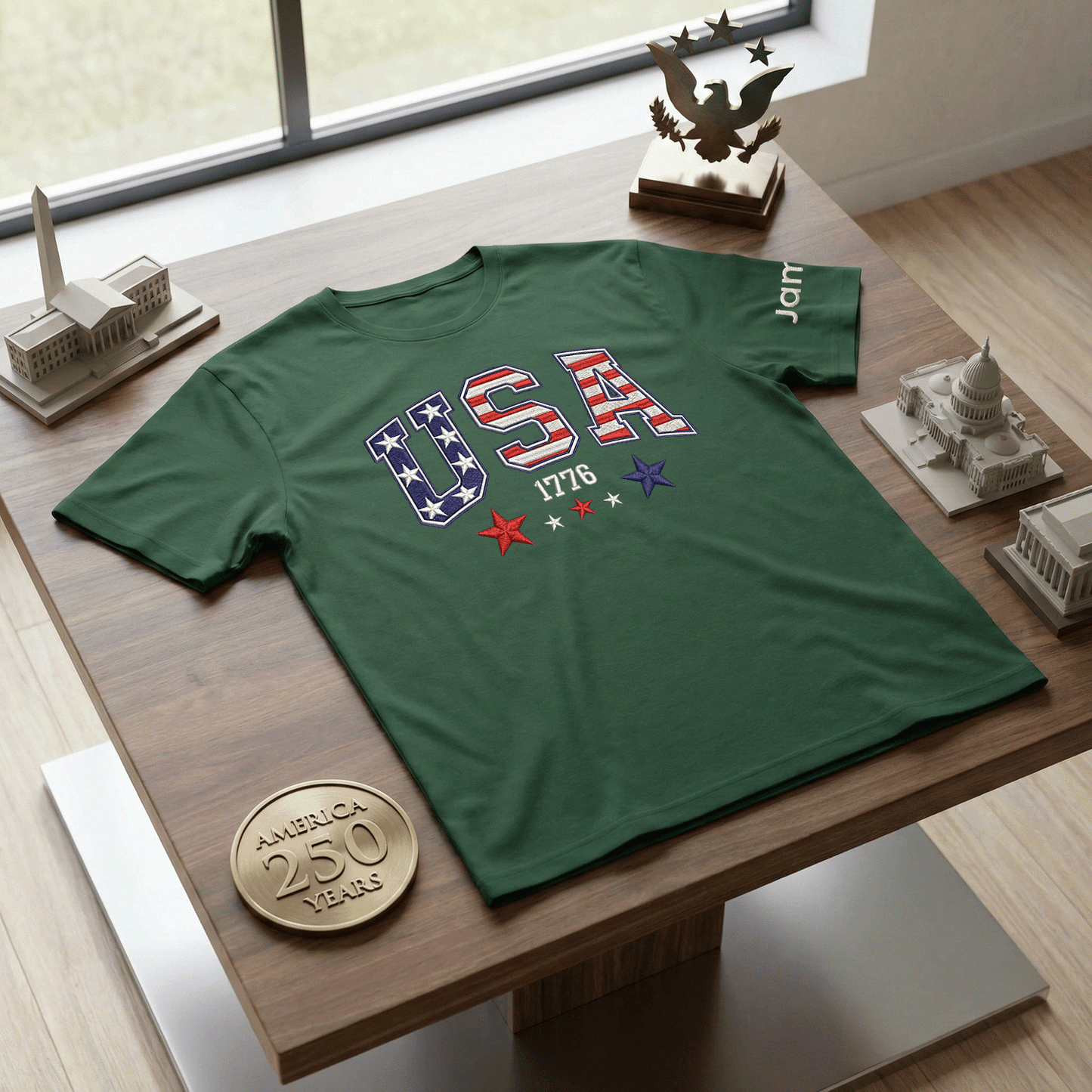 America 250th Anniversary 1776-2026 Embroidered T-Shirt