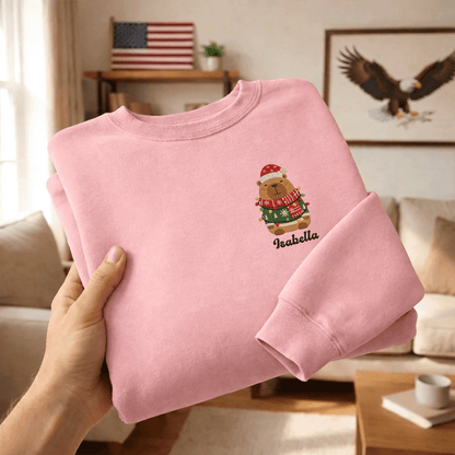 Personalized Embroidered Christmas Capybara Sweatshirt with Custom Name