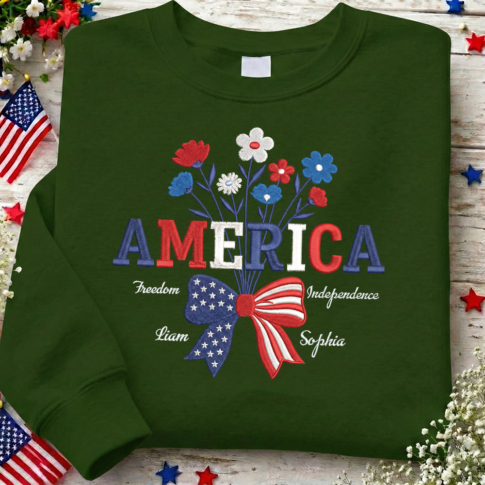 1776-2026 America 250 Years Floral Sweatshirt - Embroidered Patriotic Celebration Pullover