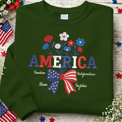 1776-2026 America 250 Years Floral Sweatshirt - Embroidered Patriotic Celebration Pullover