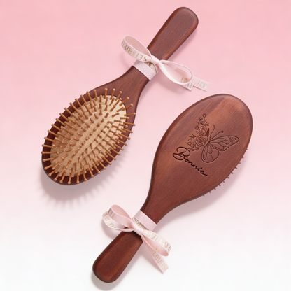 Personalized Wooden Hair Comb with Ribbon – Engraved Name Mother’s Day Gift for Mom