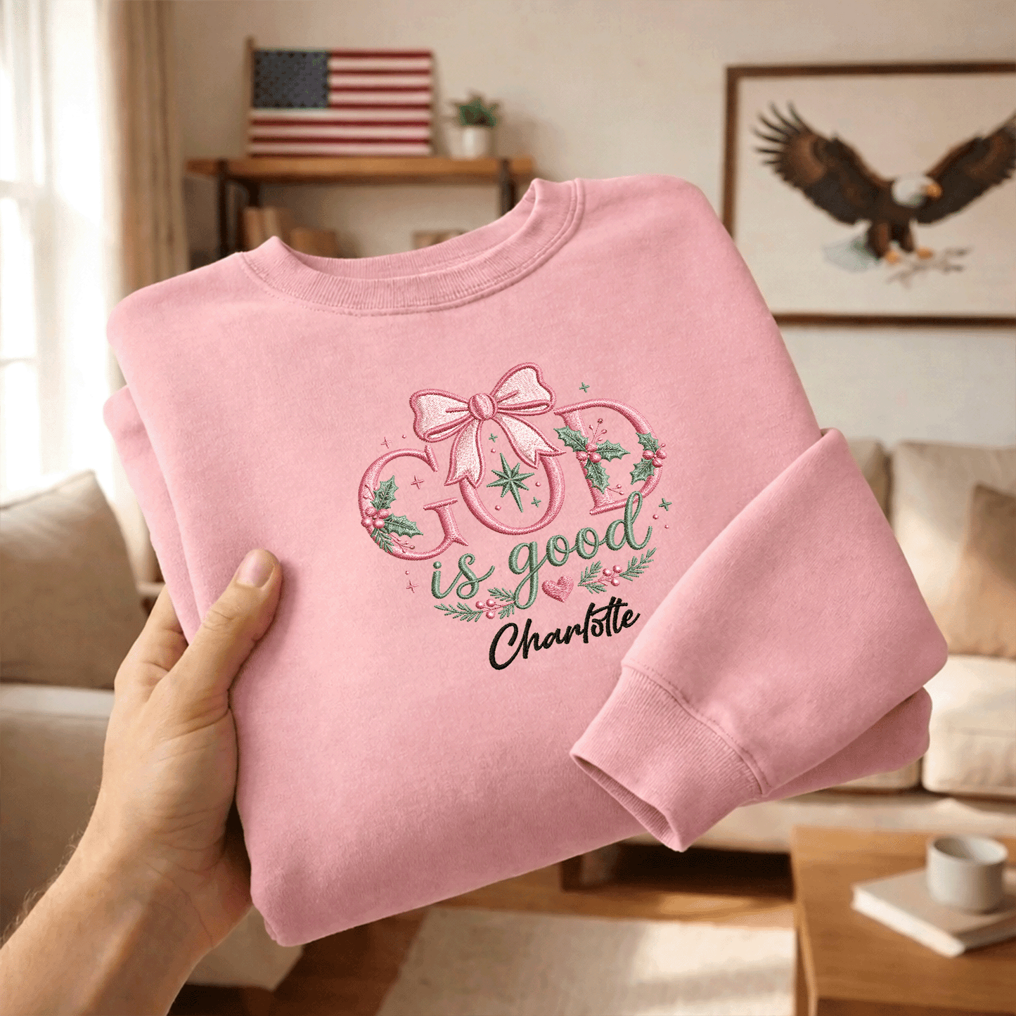 Personalized Embroidered Christmas Floral Sweatshirt with Custom Name