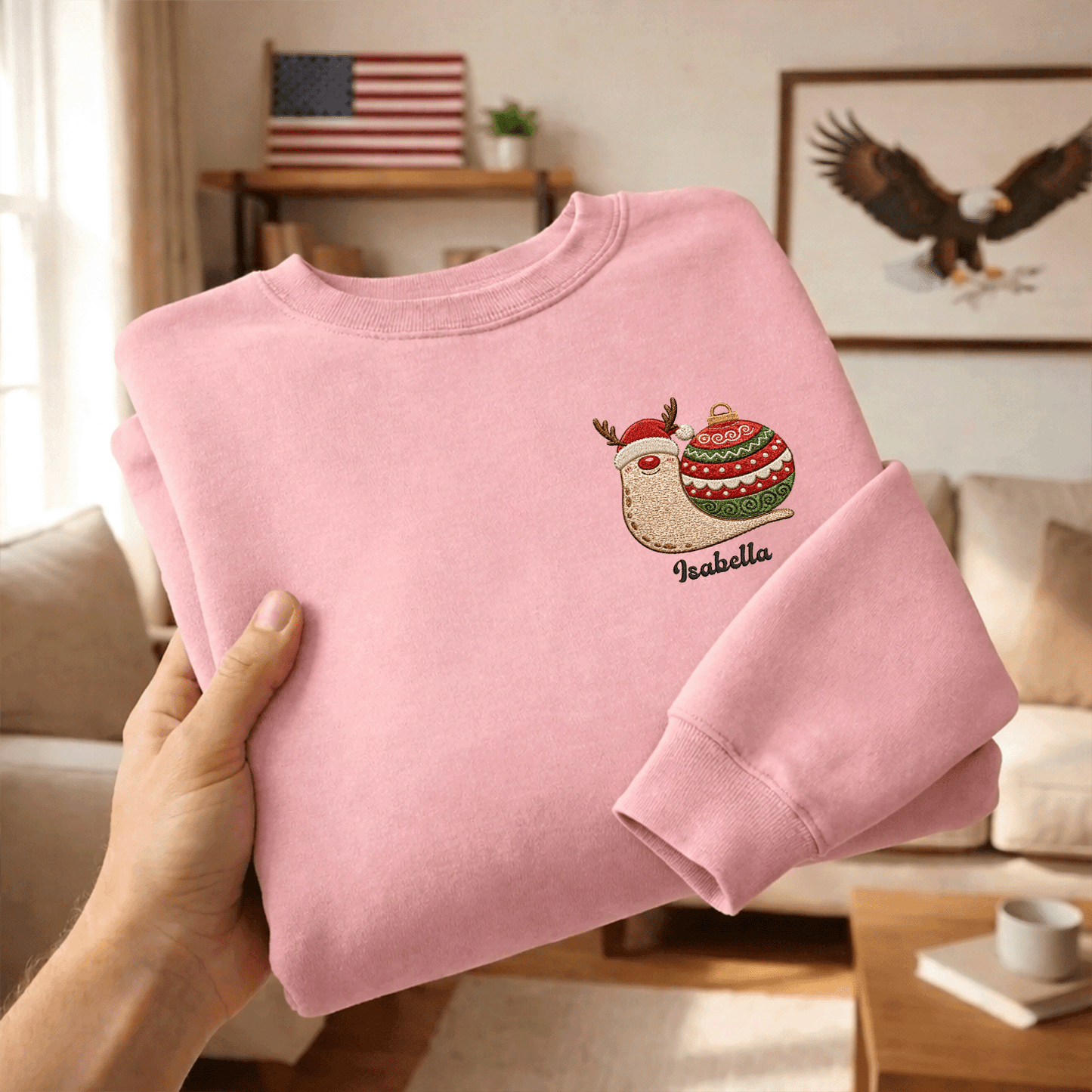 Personalized Embroidered Christmas Snail Sweatshirt with Custom Name