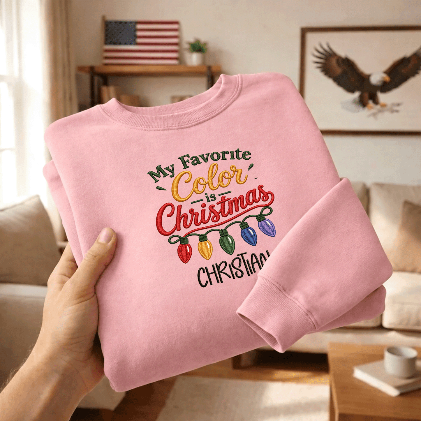 Personalized Embroidered My Favorite Color Is Christmas Sweatshirt with Custom Name
