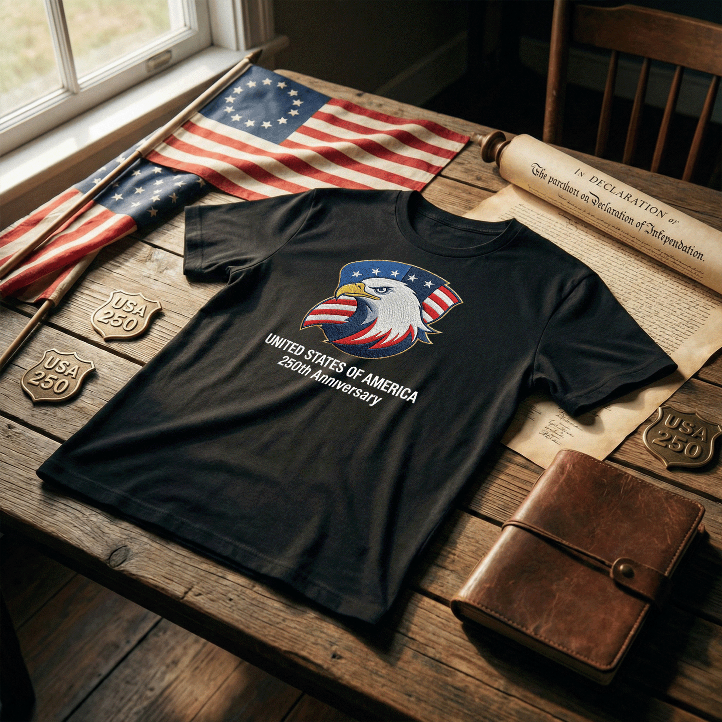 USA 250th Anniversary 1776-2026 - Embroidered Liberty Bell T-Shirt