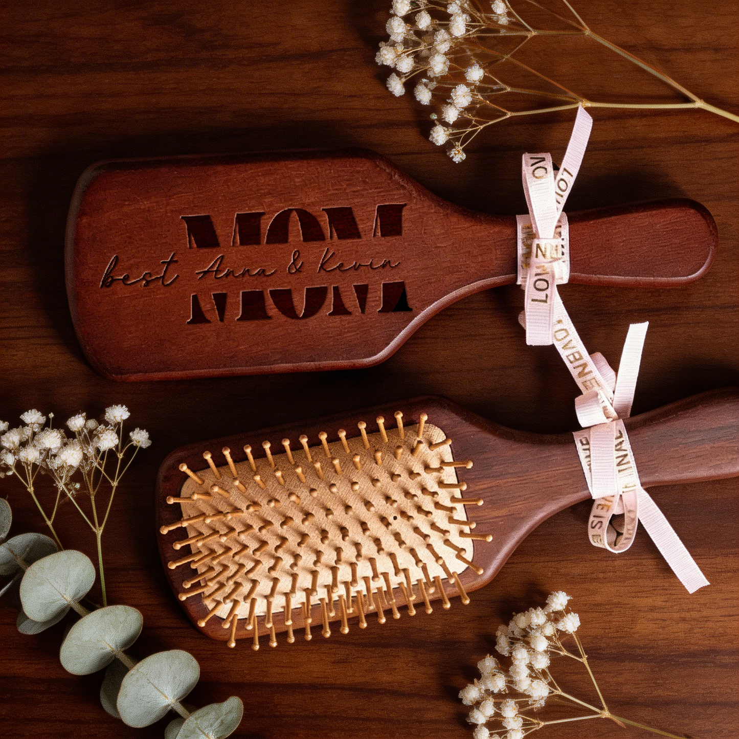 Custom Engraved Bamboo Comb – Personalized Keepsake Gift for Mom
