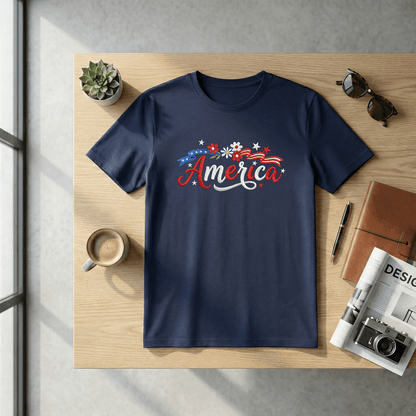 Floral America - Patriotic USA Flag with Flowers T-Shirt Design