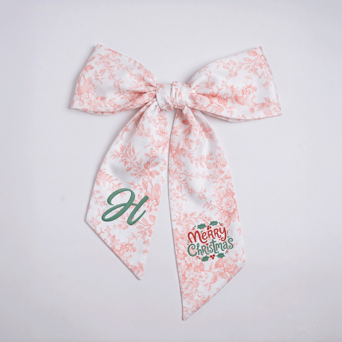 Custom Letter Merry Christmas Embroidered Linen Wreath Sash, Personalized Monogram Holiday Bow Sash for Door Decor