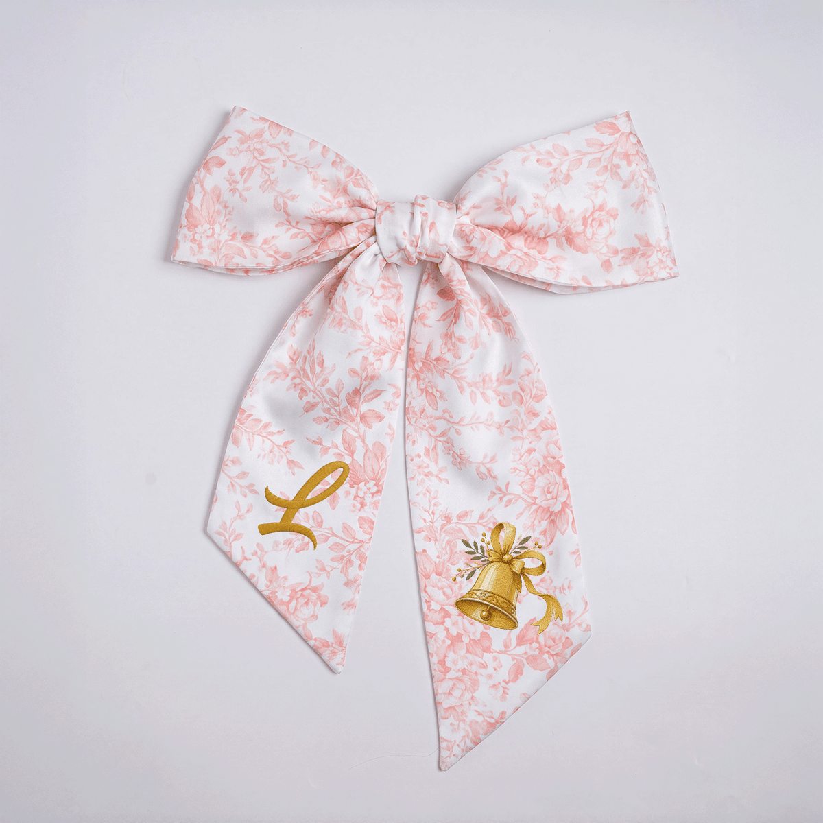 Custom Letter Golden Christmas Bell Embroidered Linen Wreath Sash, Personalized Monogram Holiday Bow Sash for Door Decor