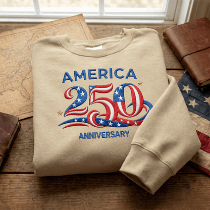America 250 Anniversary Embroidery Design - USA 250th Birthday Red White Blue Stitch