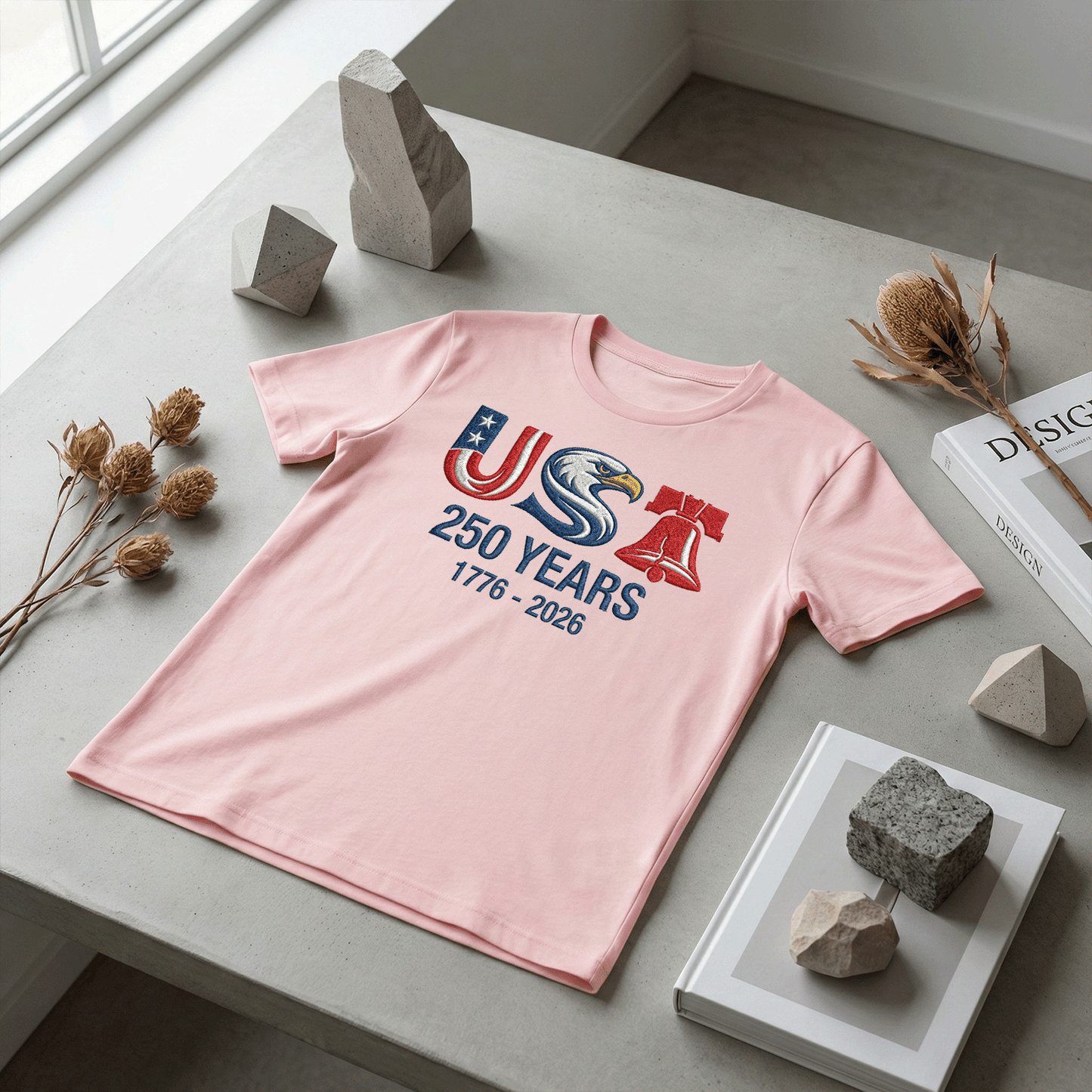 America 250th Anniversary Embroidered T-Shirt – Liberty Eagle Patriotic Shirt