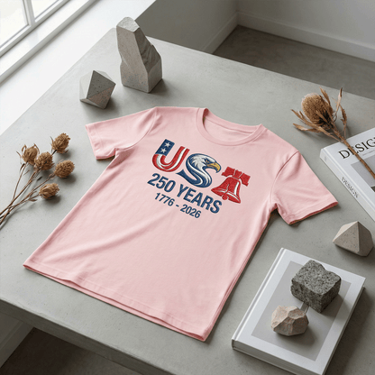America 250th Anniversary Embroidered T-Shirt – Liberty Eagle Patriotic Shirt