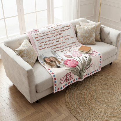 A Letter From Our Heart Personalized Photo Blanket – Mother’s Day Gift for Mom & GrandmaCustom Family Keepsake