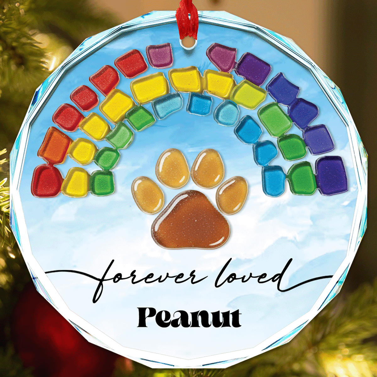 Personalized Pet's Name Rainbow Shade Glass and Acrylic Ornament