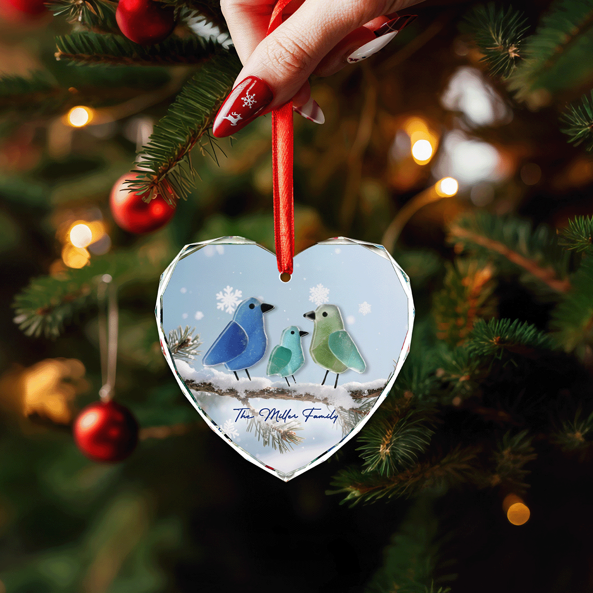 Personalized Nestle In Family Glass and Acrylic Ornament
