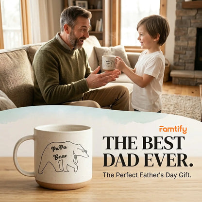 Papa Bear Clay Mug – Father’s Day Gift for Dad, Cute Family Coffee Mug