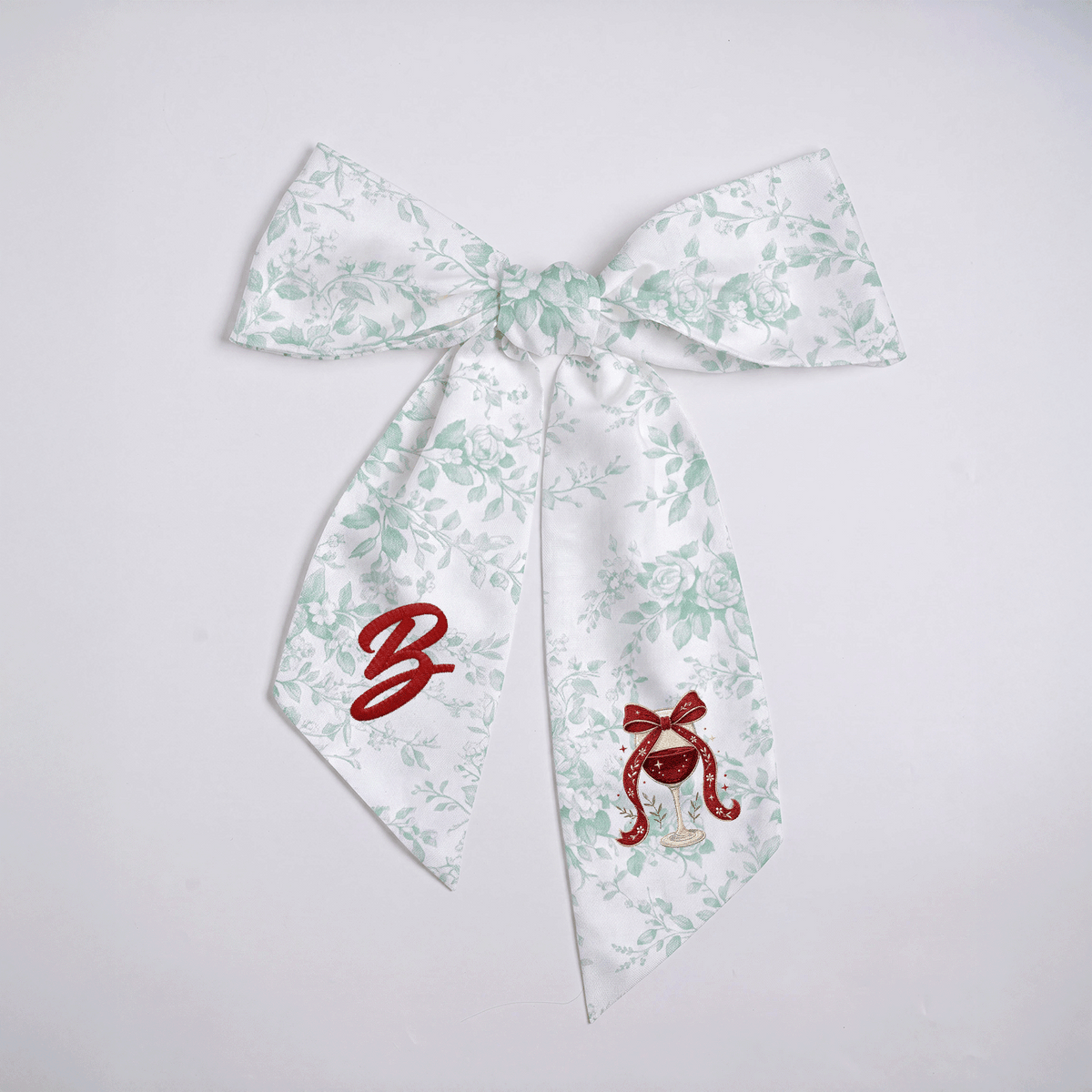 Custom Letter Christmas Red Wine Glass Embroidered Linen Wreath Sash, Personalized Monogram Holiday Bow Sash for Door Decor