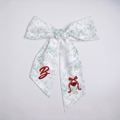 Custom Letter Christmas Red Wine Glass Embroidered Linen Wreath Sash, Personalized Monogram Holiday Bow Sash for Door Decor