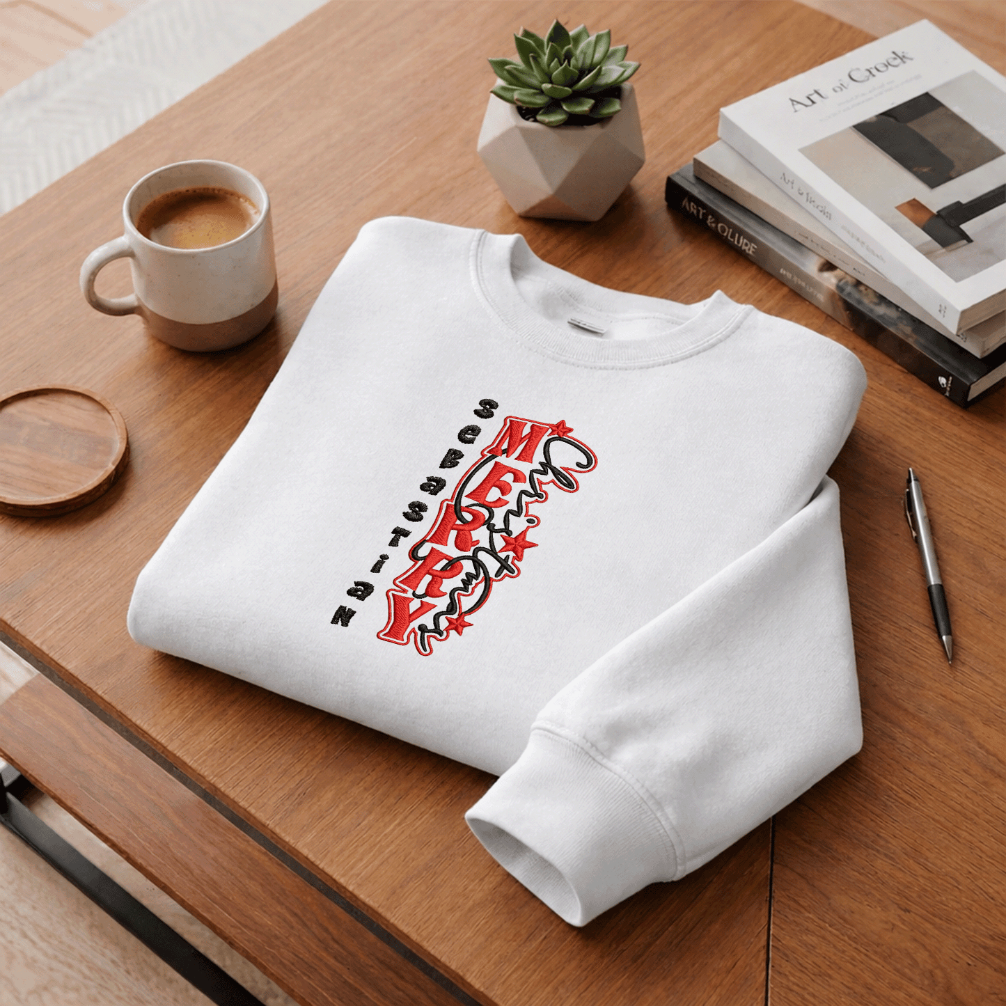 Personalized Embroidered Merry Christmas Sweatshirt with Custom Name