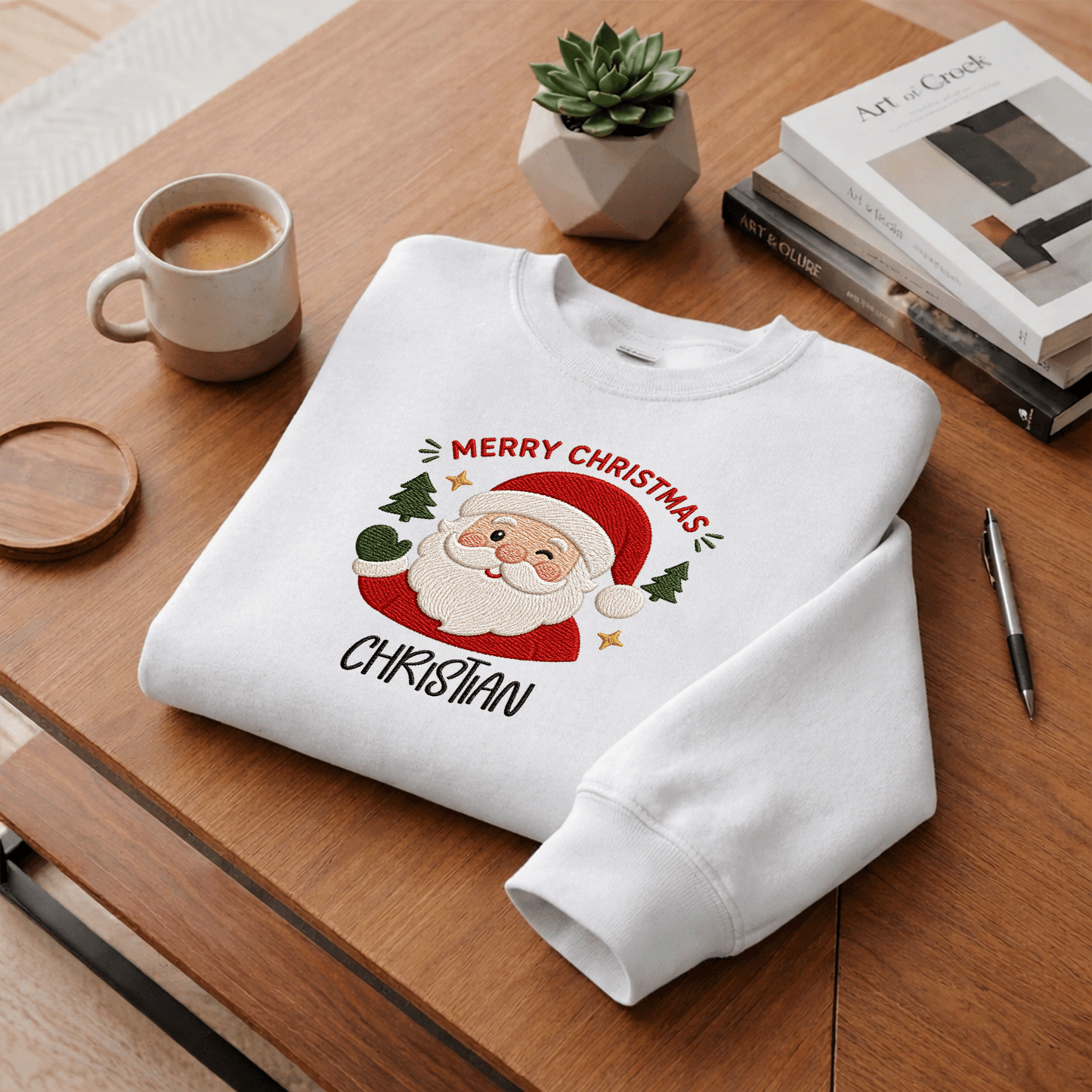 Personalized Embroidered Merry Christmas Sweatshirt with Custom Name