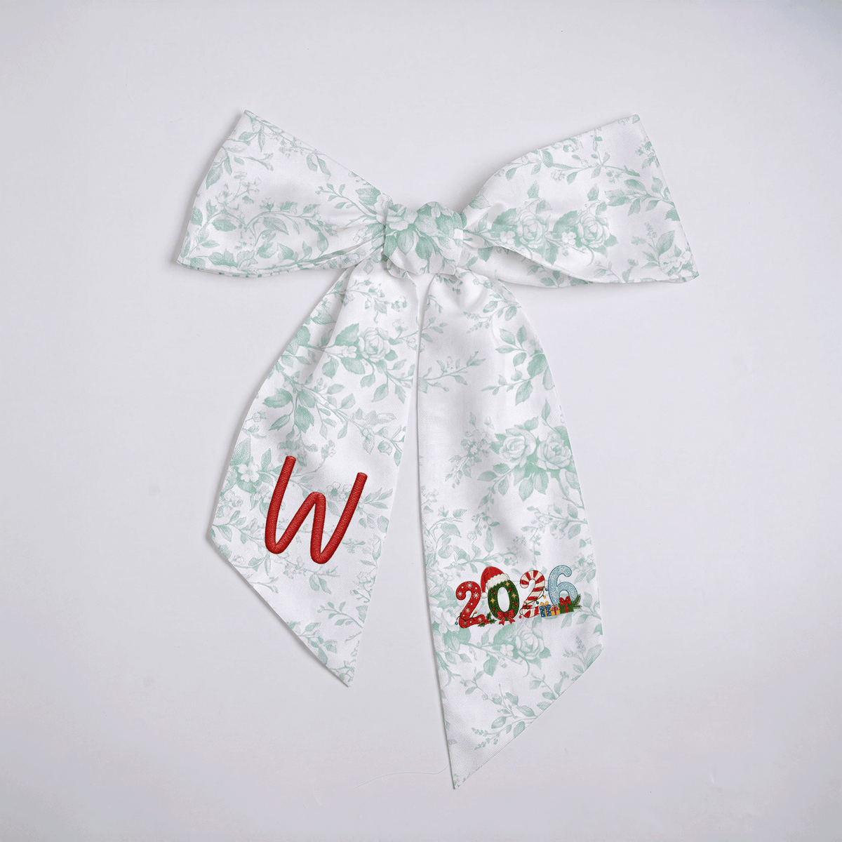 Personalized Monogram 2026 Christmas Bow, Custom Initial Dated Year Holiday Tree Topper & Hair Ribbon
