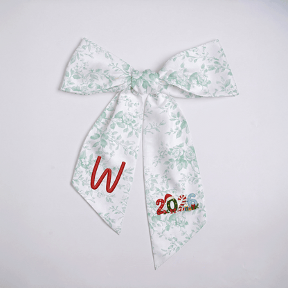 Personalized Monogram 2026 Christmas Bow, Custom Initial Dated Year Holiday Tree Topper & Hair Ribbon