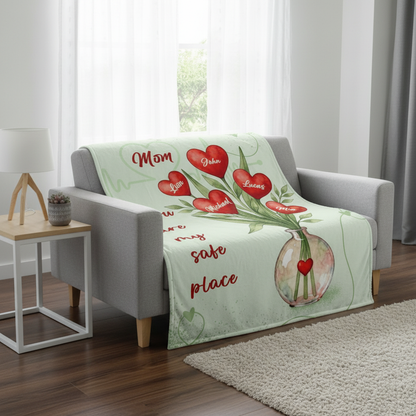 Cozy Love Message Design – Custom Name Blanket for Mom – Mother’s Day & Birthday Gift for Mom – Personalized Family Throw Blanket