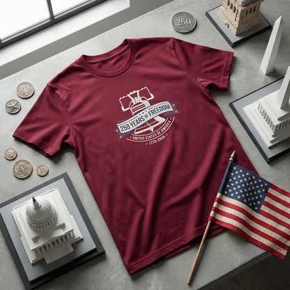 USA 1776-2026 Liberty Bell Patriotic Embroidered T-Shirt 250th Anniversary Shirt