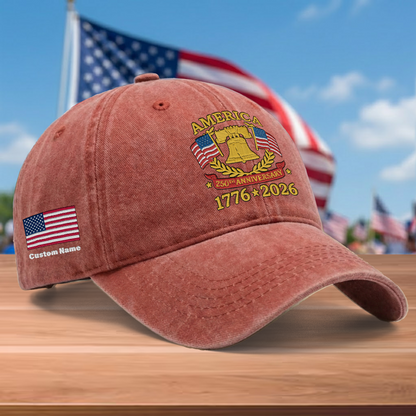 Proud America 1776–2026 – Patriotic Gift for America 250th Anniversary – Personalized Embroidered Baseball Cap