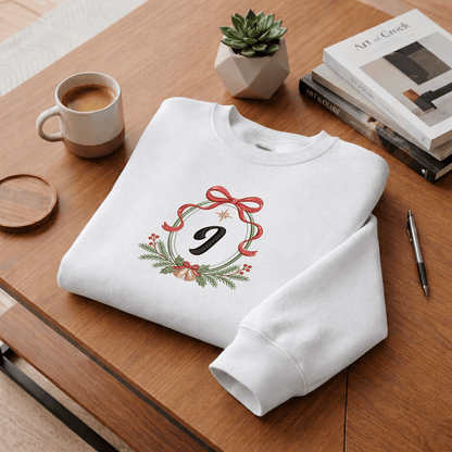 Personalized Embroidered Christmas Monogram Wreath Sweatshirt with Custom Initial