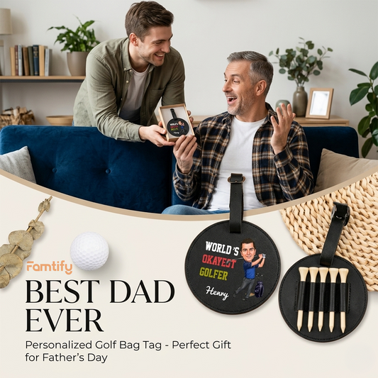 Personalized Leather Golf Bag Tag for Dad - "King of the Green" Custom Gift