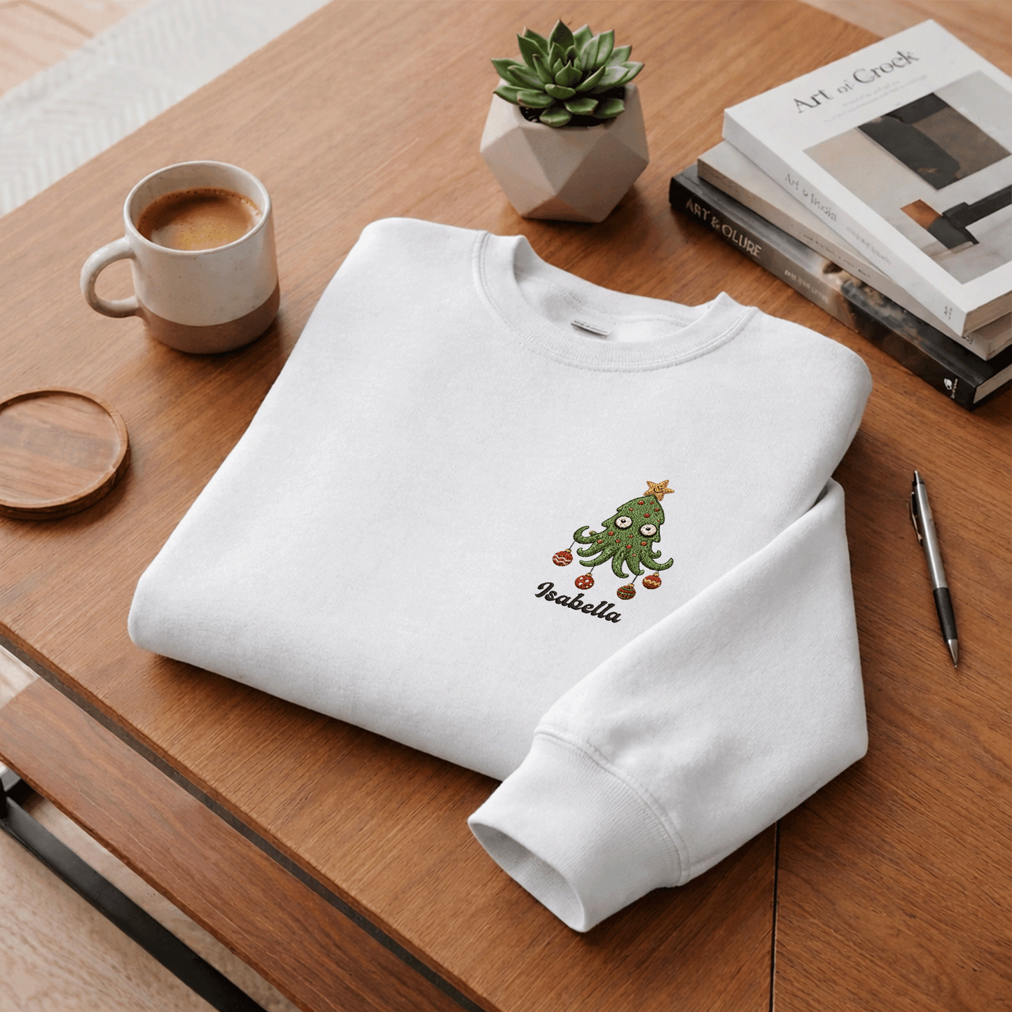 Personalized Embroidered Cute Christmas Tree Sweatshirt with Custom Name