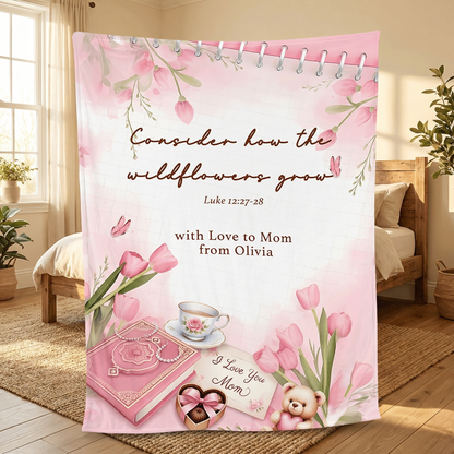 Personalized Christian Sherpa Blanket with Bible Verse – Floral Patchwork Faith Gift for Mom Daughter