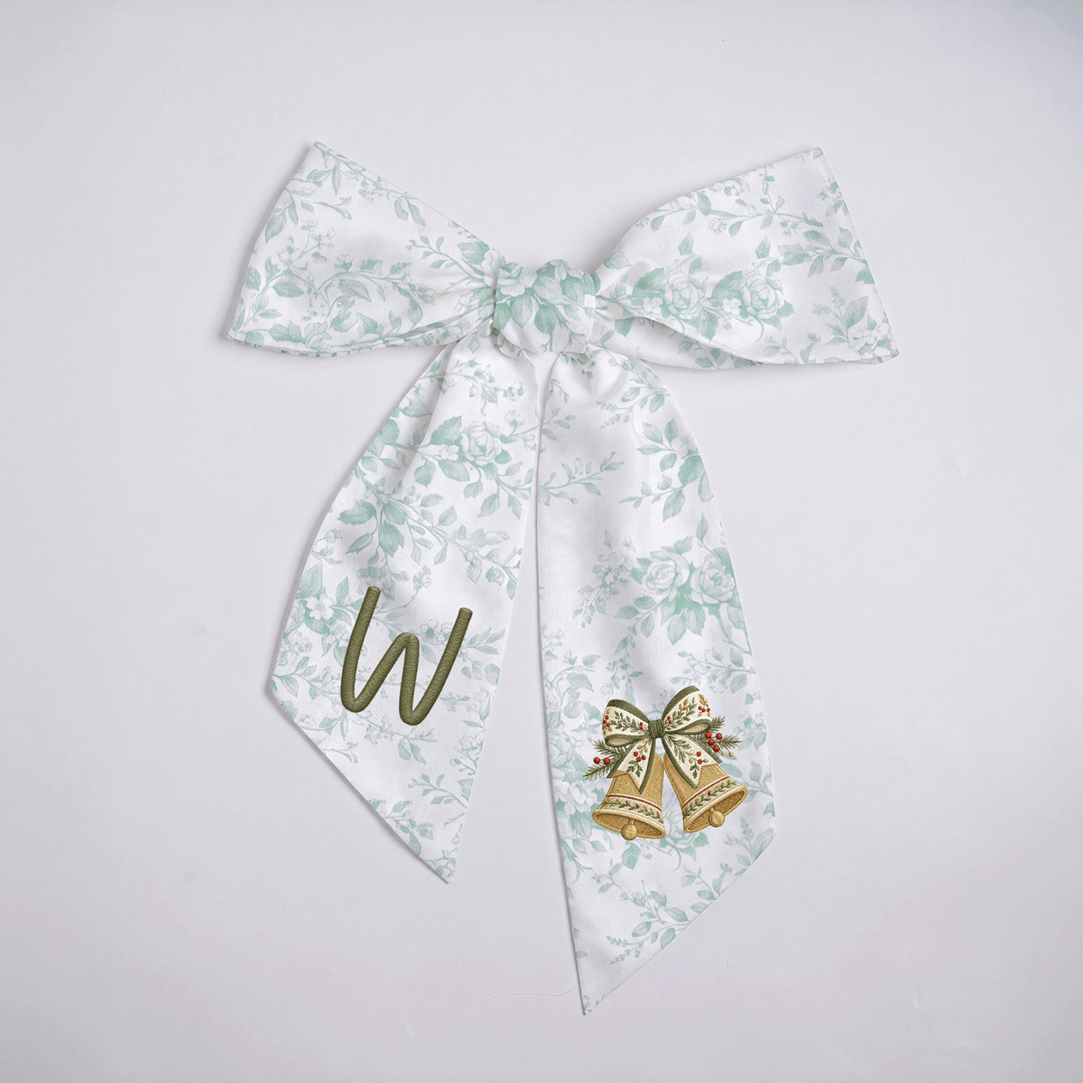 Personalized Monogram Golden Christmas Bells Embroidered Linen Door Wreath Sash, Custom Initial Holiday Wreath Bow Sash Decor, Festive Front Door Home Accessories