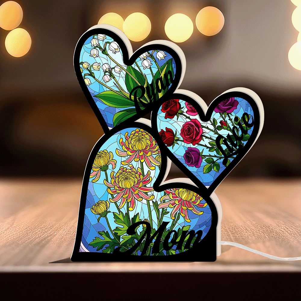 Custom Heart Night Light Box for Mom with Birth Flower – Personalized Mother’s Day Gift