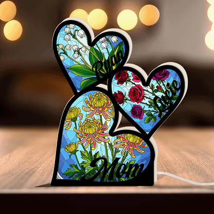 Custom Heart Night Light Box for Mom with Birth Flower – Personalized Mother’s Day Gift