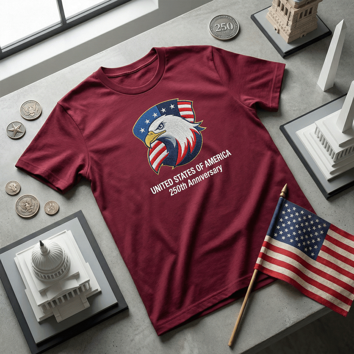 USA 250th Anniversary 1776-2026 - Embroidered Liberty Bell T-Shirt