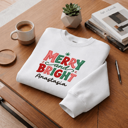 Personalized Embroidered Merry & Bright Holly Berries Sweatshirt with Custom Name