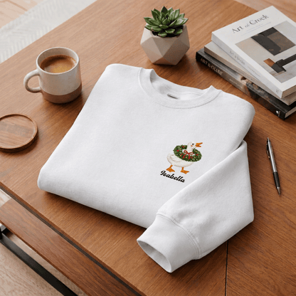 Personalized Embroidered Goose with Christmas Wreath Sweatshirt with Custom Name