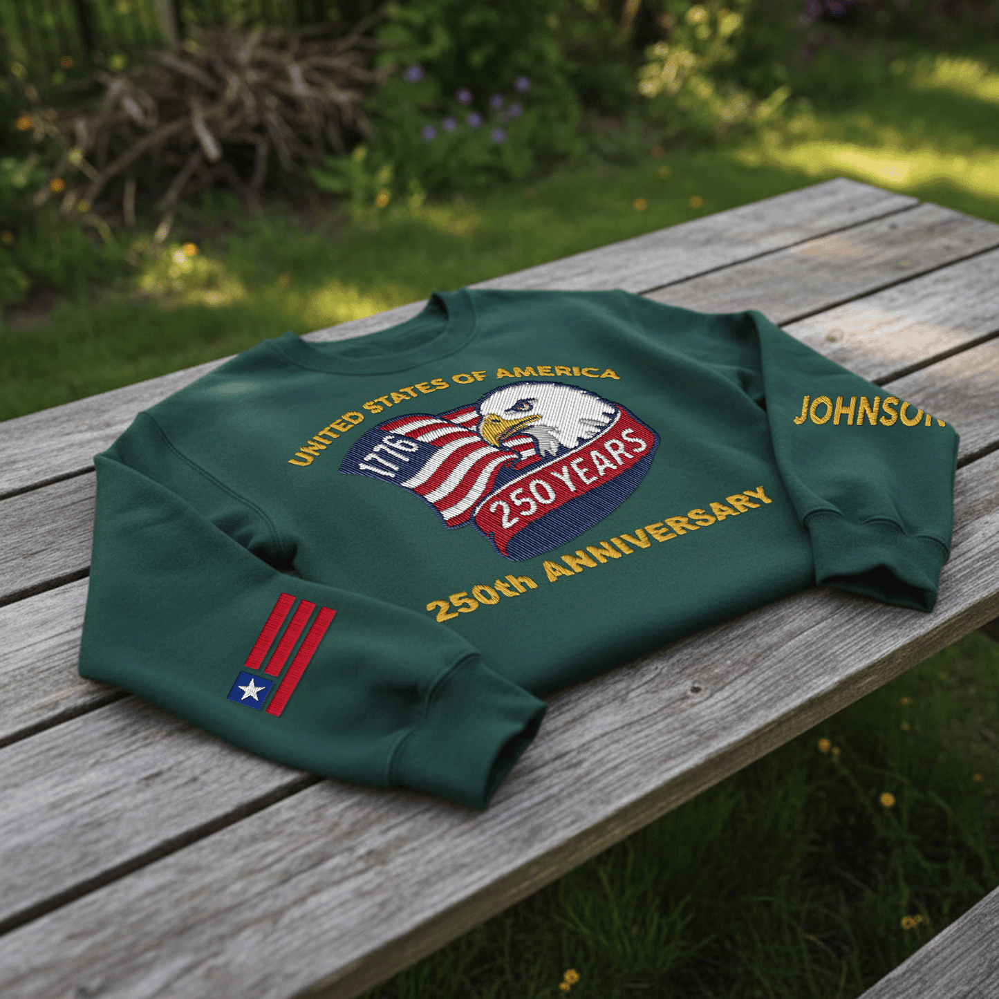 USA 250th Anniversary Eagle Crest - Personalized Veteran Pride Sweatshirt - 1776–2026 Patriotic Gift