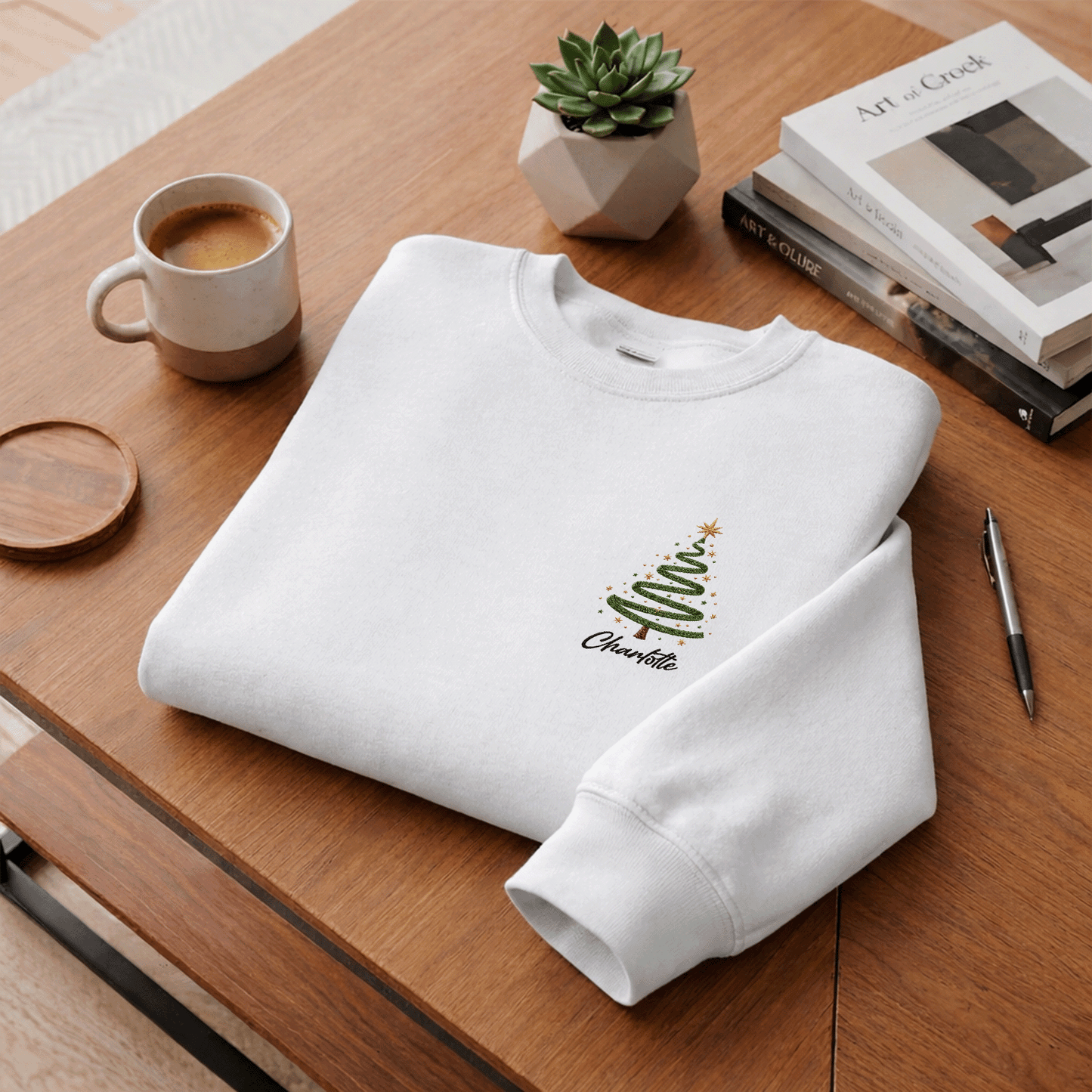 Personalized Embroidered Minimalist Christmas Tree Sweatshirt with Custom Name