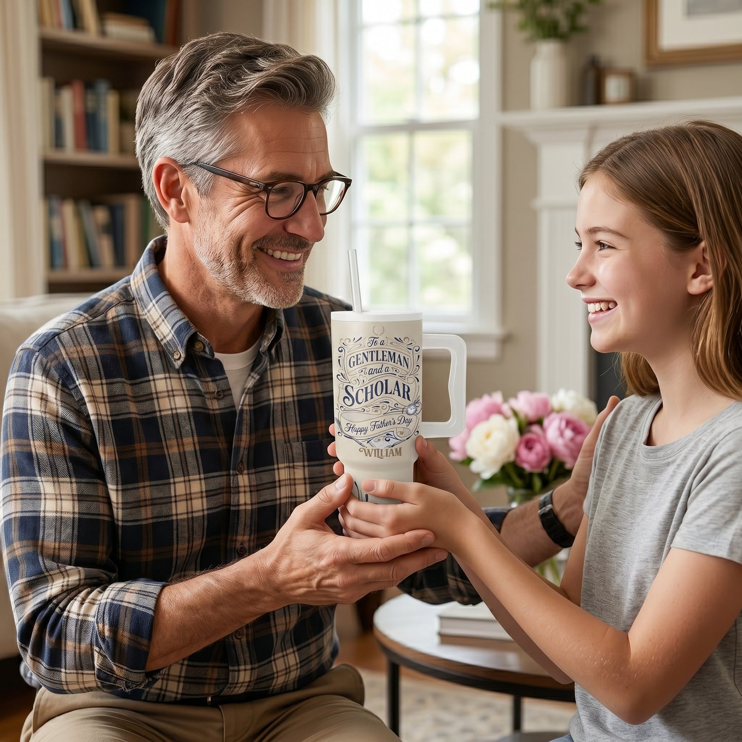 Personalized 40oz Tumbler for Dad – Custom Name “To A Gentleman And A Scholar” Father’s Day Gift Cup