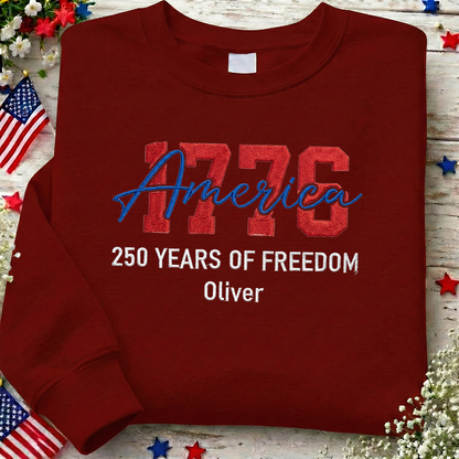 USA 250 Years - Embroidered American Crewneck Sweatshirt