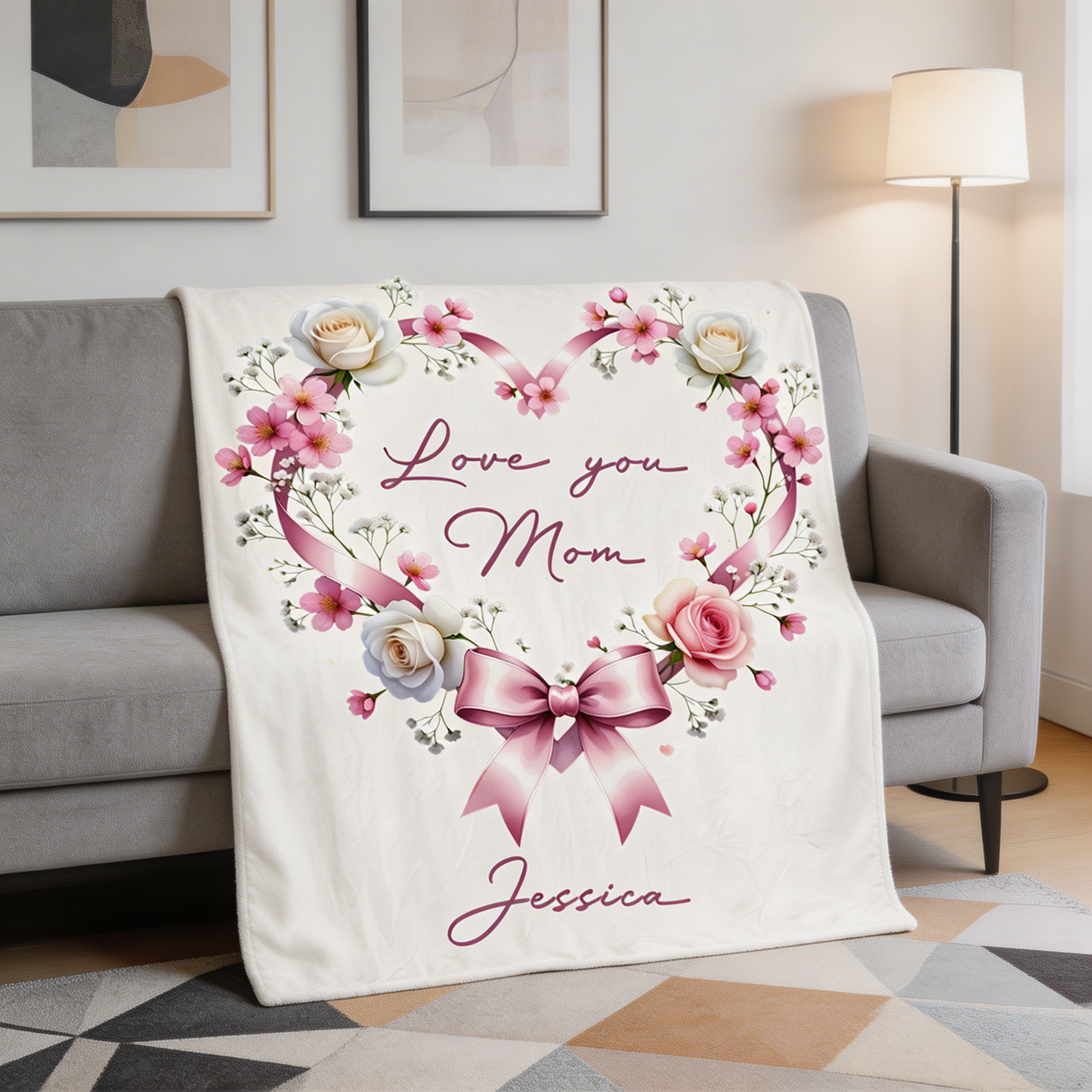 Custom Name Heart Flower Card – Romantic Personalized Gift