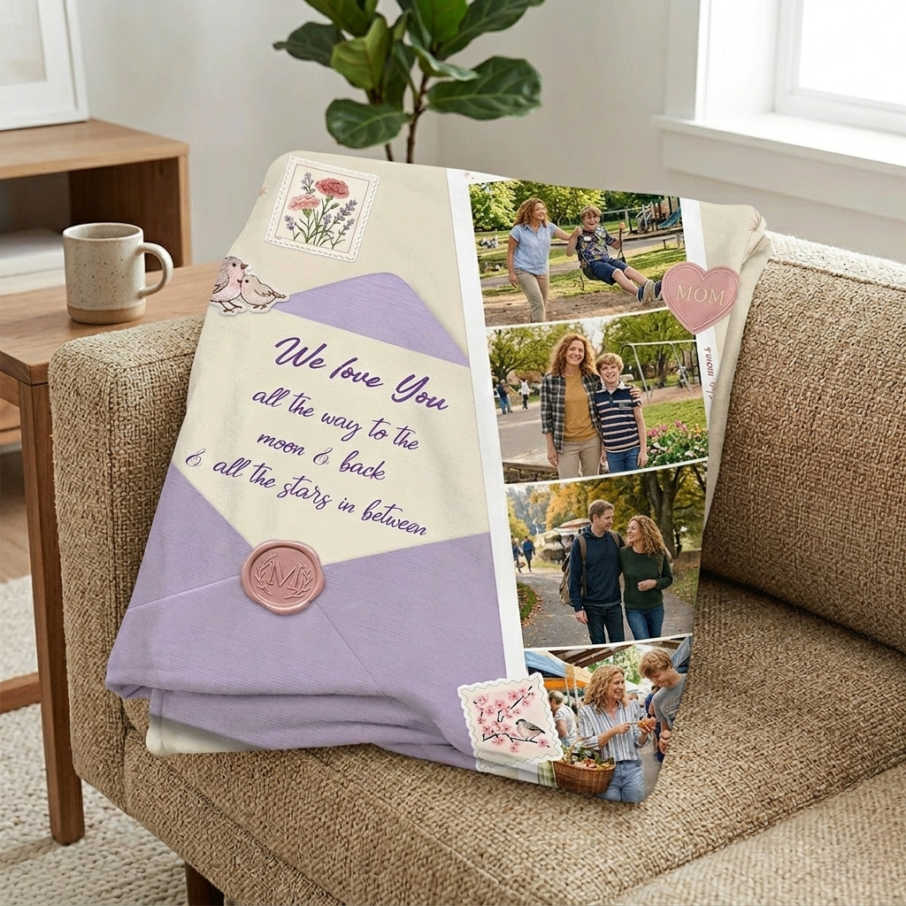 Personalized Mom Photo Blanket – Custom “We Love You Mom” Blanket Gift