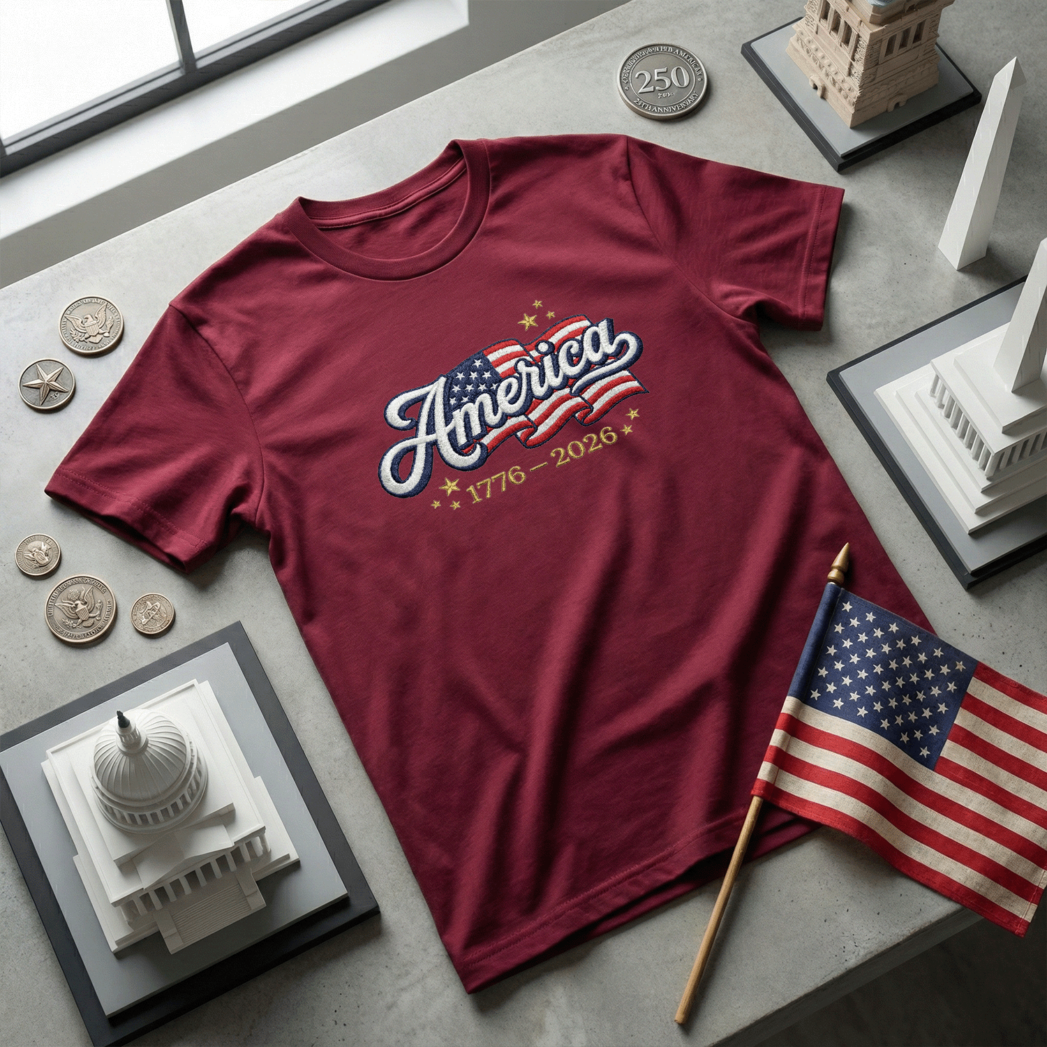 United States 250th Independence 1776–2026 Embroidered T-Shirt