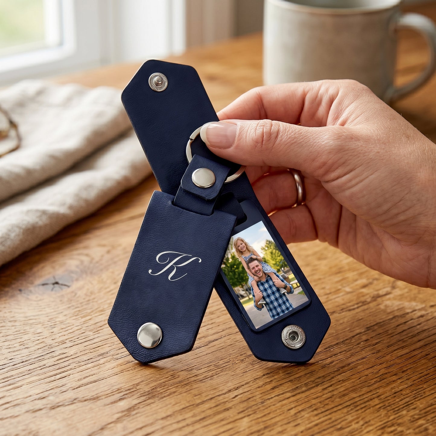 Personalized Leather Keychain for Dad – Custom Photo & Name Father’s Day Gift