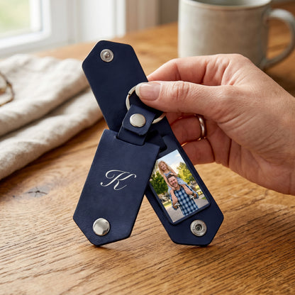Personalized Leather Keychain for Dad – Custom Photo & Name Father’s Day Gift