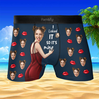 I Licked It, So It’s Mine – Naughty Funny Gift for Him – Personalized Photo Men’s Boxer Briefs