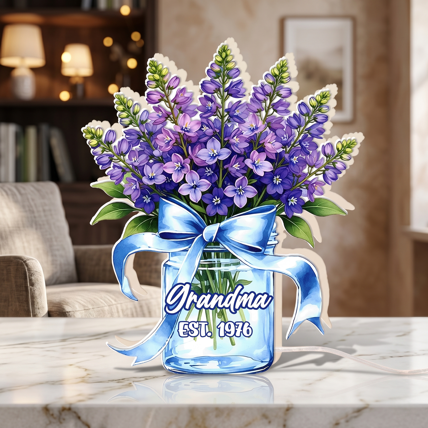 Personalized Acrylic Floral Night Light – Custom Flower Vase Lamp for Mom, LED Bedside Decor